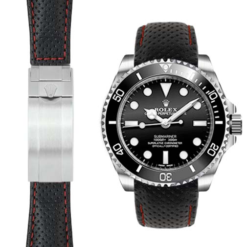 Gewölbtes Lederarmband für Rolex Sub Ceramic No-Date Faltschließe