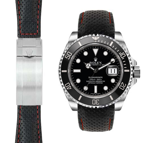 Gebogenes Lederarmband für Rolex Submariner Keramik-Faltschließe