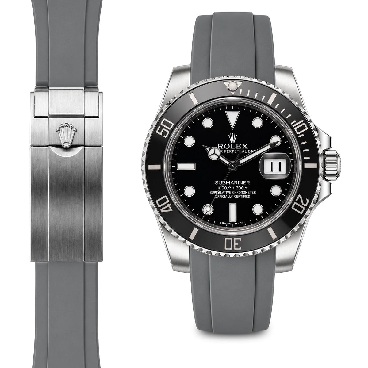 Gebogenes Kautschukarmband für Rolex Submariner Keramik-Faltschließe