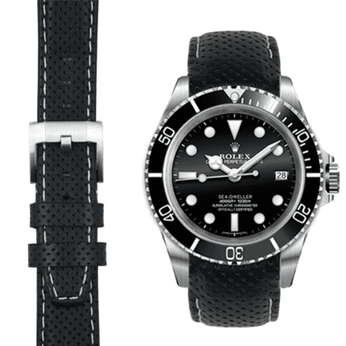 Gewölbtes Rennsport-Lederarmband für Rolex Sea-Dweller mit Dornschließe