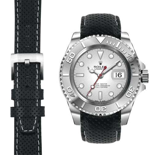 Gebogenes Rennlederarmband für Rolex Yacht-Master mit Dornschließe