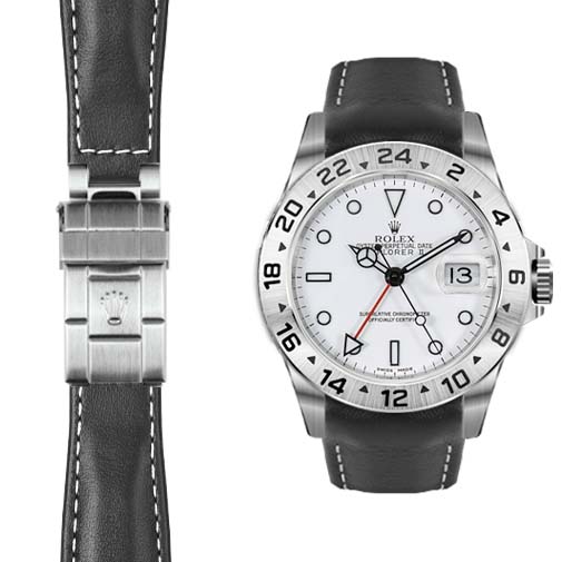 Gebogenes Lederarmband für Rolex Explorer II Faltschließe