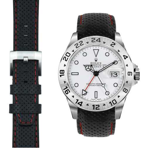 Gebogenes Lederarmband für Rolex Explorer II mit Dornschließe