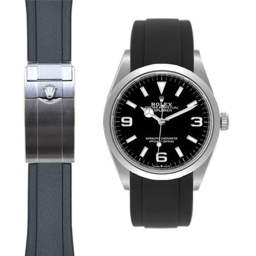 Gewölbtes Kautschukarmband für Rolex Explorer I 36mm Faltschließe (2021-Heute)