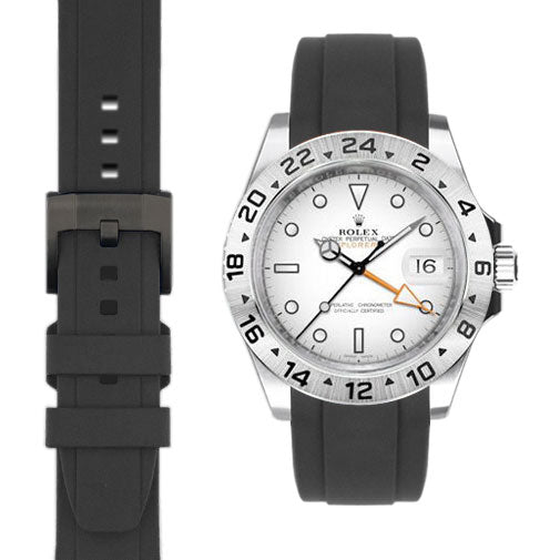 Kautschukarmband mit gebogenem Ende für Rolex Explorer II 42mm mit Dornschließe (Hergestellt zwischen 2011-2020)