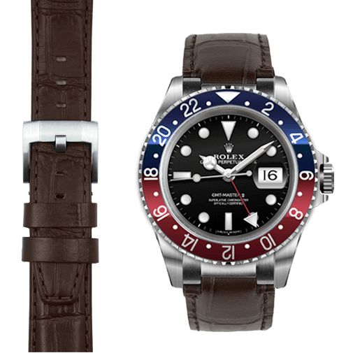 Stahl-Anstoß Gliederarmband aus Leder für Rolex GMT Master I & II mit Dornschließe