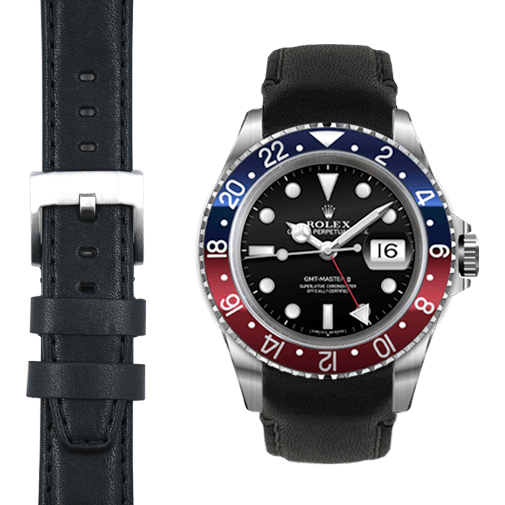 Lederarmband mit gebogenem Ende für Rolex GMT Master I & II mit Dornschließe