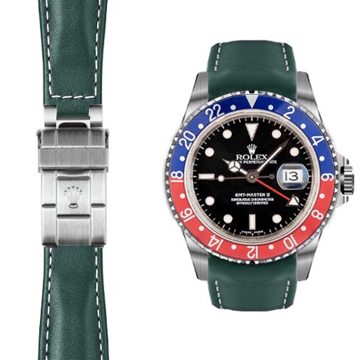 Lederarmband mit gebogenem Ende für Rolex GMT Master I & II Faltschließe