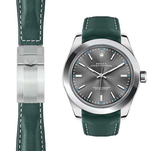 Lederarmband mit gebogenem Ende für Rolex Oyster Perpetual 39mm Faltschließe