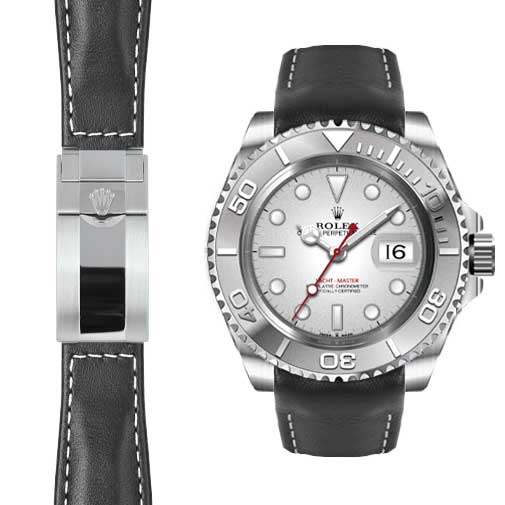 Lederarmband mit gebogenem Ende für Rolex Yacht-Master Faltschließe