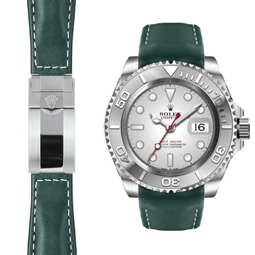 Lederarmband mit gebogenem Ende für Rolex Yacht-Master Faltschließe
