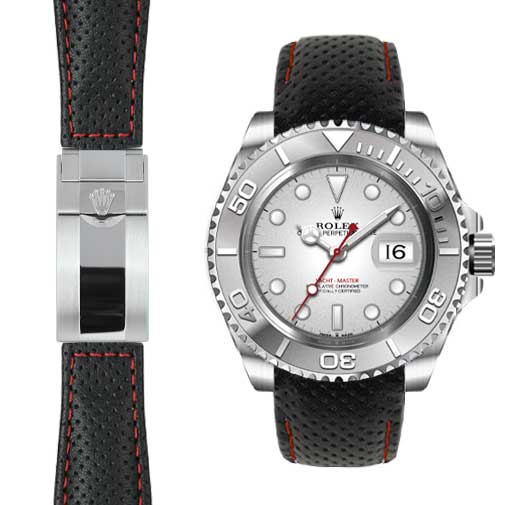 Lederarmband mit gebogenem Ende für Rolex Yacht-Master Faltschließe