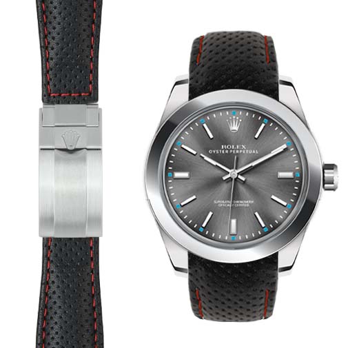 Lederarmband mit gebogenem Ende für Rolex Oyster Perpetual 39mm Faltschließe