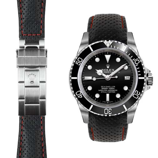 Lederarmband mit gebogenem Ende für Rolex Sea-Dweller Faltschließe