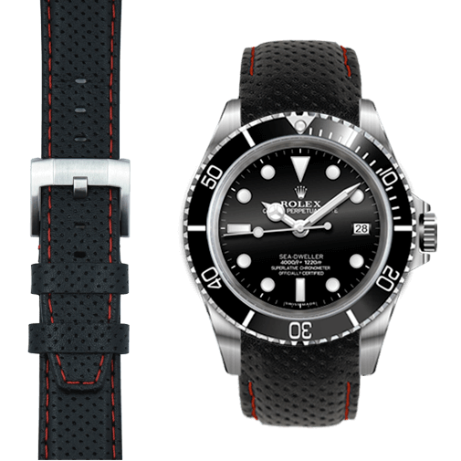 Gewölbtes Rennsport-Lederarmband für Rolex Sea-Dweller mit Dornschließe