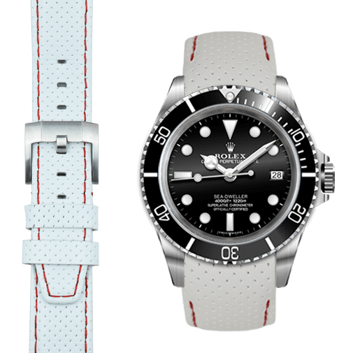 Gewölbtes Rennsport-Lederarmband für Rolex Sea-Dweller mit Dornschließe
