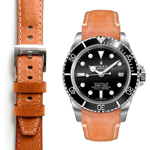 Lederarmband mit gewölbtem Ende für Rolex Sea-Dweller mit Dornschließe