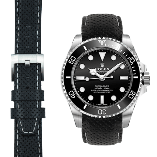 Gebogenes Endstück Rennsport-Lederarmband mit Dornschließe für Rolex Sub Ceramic No-Date