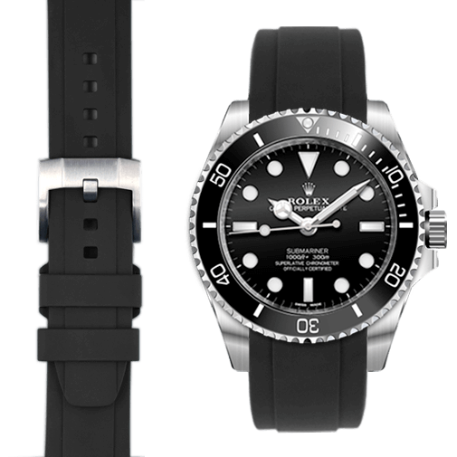 Kautschukarmband mit gebogenem Ende und Dornschließe für Rolex Sub Ceramic No-Date