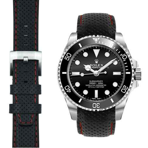 Gebogenes Endstück Rennsport-Lederarmband mit Dornschließe für Rolex Sub Ceramic No-Date