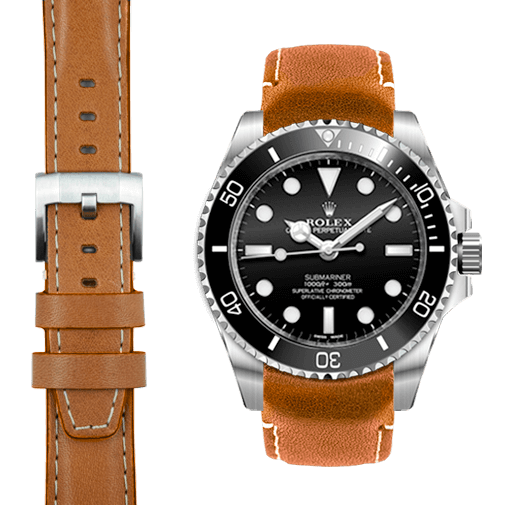 Lederarmband mit gebogenem Ende für Rolex Sub Ceramic No-Date mit Dornschließe