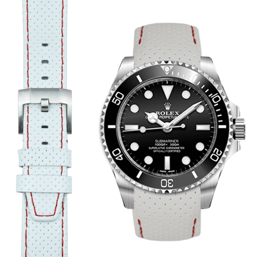 Gebogenes Endstück Rennsport-Lederarmband mit Dornschließe für Rolex Sub Ceramic No-Date