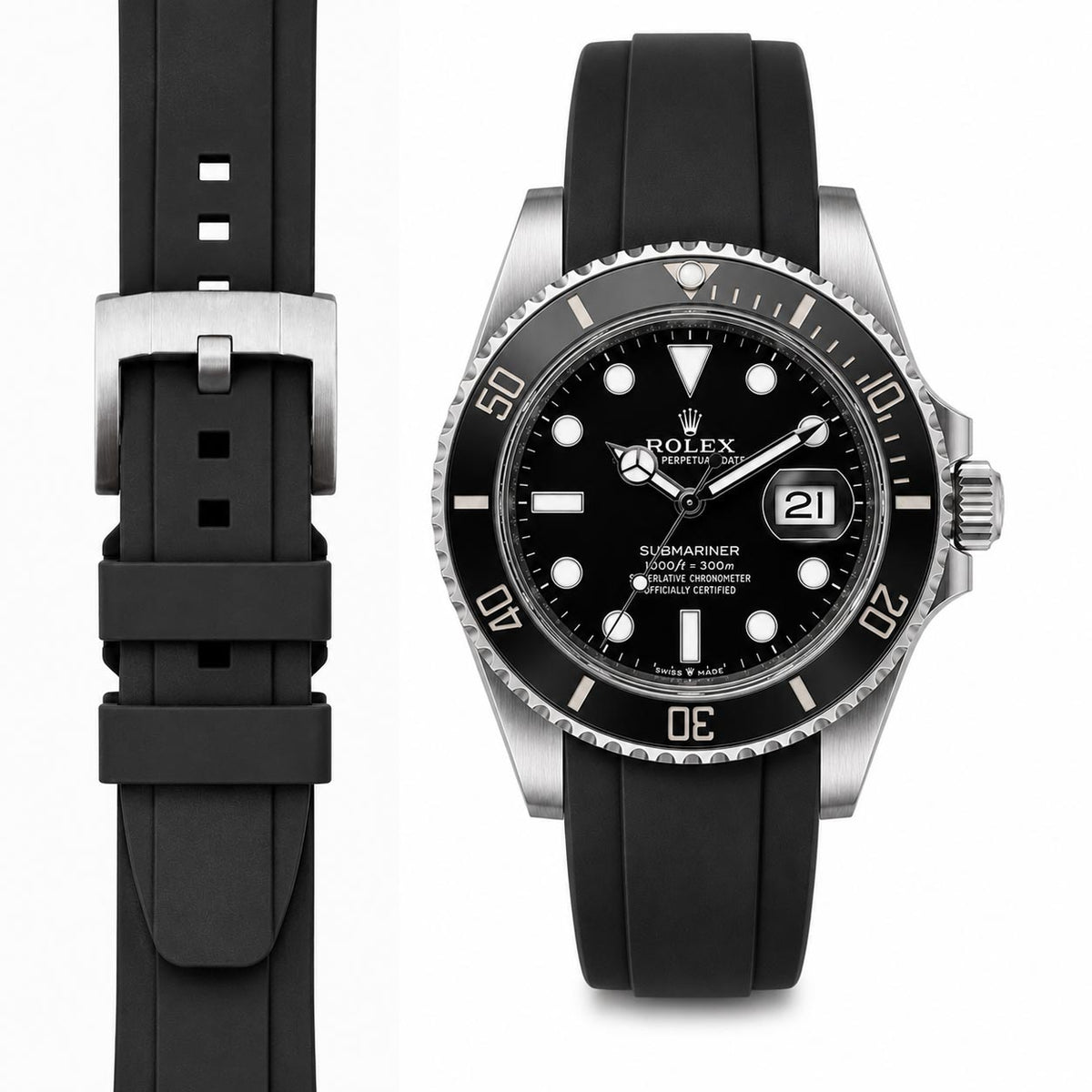 Kautschukarmband mit gebogenem Ende für Rolex Submariner 41mm mit Dornschließe (Modell 2020)