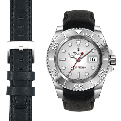 Lederarmband mit gebogenem Ende für Rolex Yacht-Master mit Dornschließe