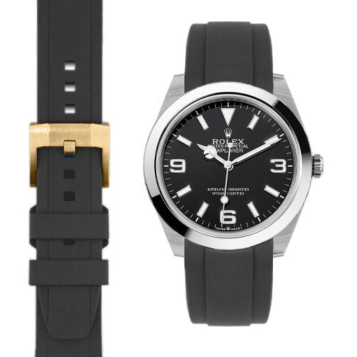 Gebogenes Kautschukarmband für Rolex Explorer I 40mm mit Dornschließe