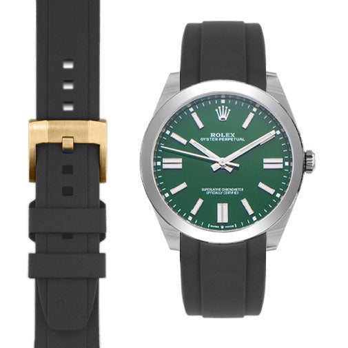 Kautschukarmband mit gebogenem Ende für Rolex Oyster Perpetual 41 mm mit Dornschließe
