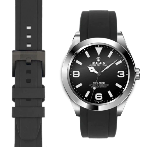 Gewölbtes Kautschukarmband für Rolex Explorer I mit Dornschließe