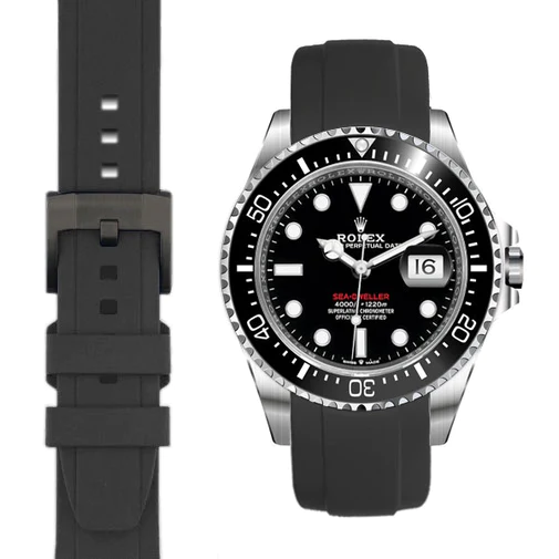 Gebogenes Kautschukarmband für Rolex Sea-Dweller 43mm mit Dornschließe