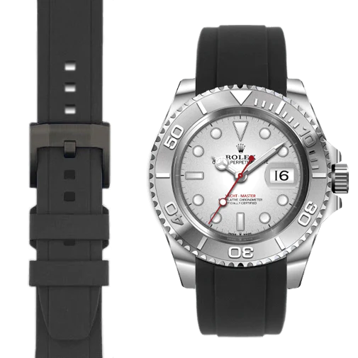 Kautschukarmband mit gebogenem Ende für Rolex Yacht-Master mit Dornschließe