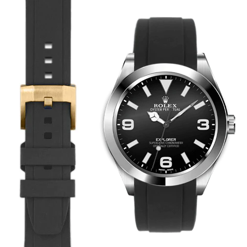 Gewölbtes Kautschukarmband für Rolex Explorer I mit Dornschließe