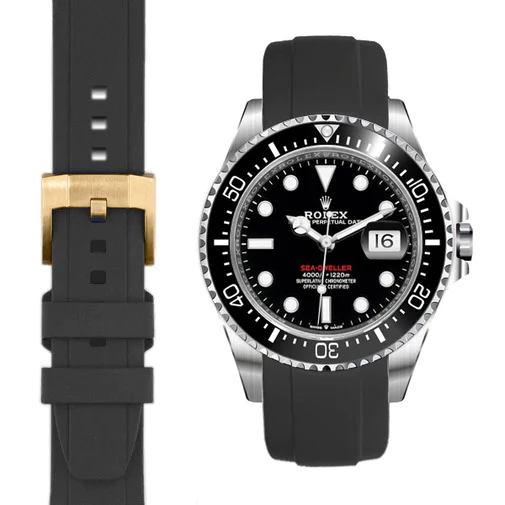 Gebogenes Kautschukarmband für Rolex Sea-Dweller 43mm mit Dornschließe