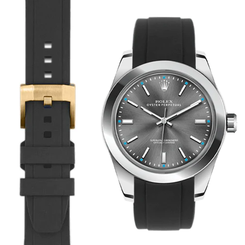 Kautschukarmband mit gebogenem Ende für Rolex Oyster Perpetual 39mm mit Dornschließe