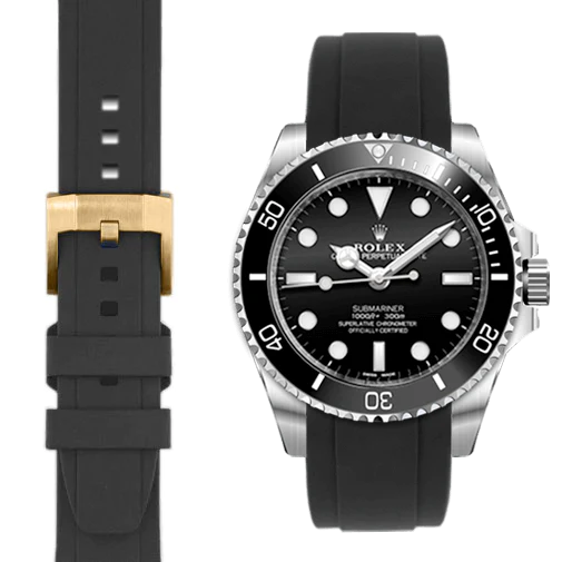 Kautschukarmband mit gebogenem Ende und Dornschließe für Rolex Sub Ceramic No-Date
