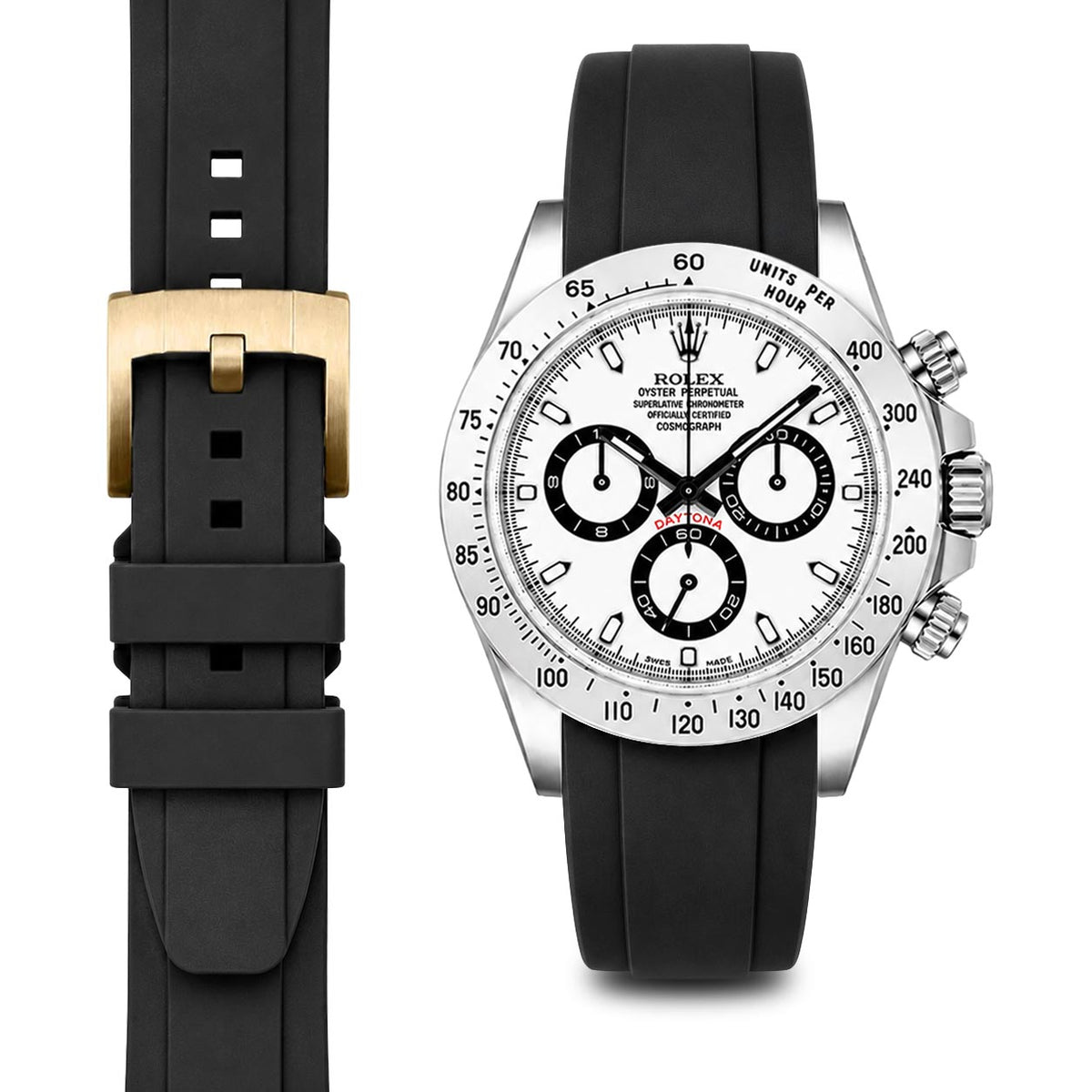 Gebogenes Kautschukarmband für Rolex Daytona mit Dornschließe