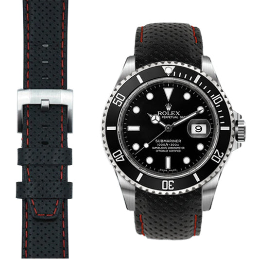 Gebogenes Rennlederarmband für Rolex Submariner mit Dornschließe
