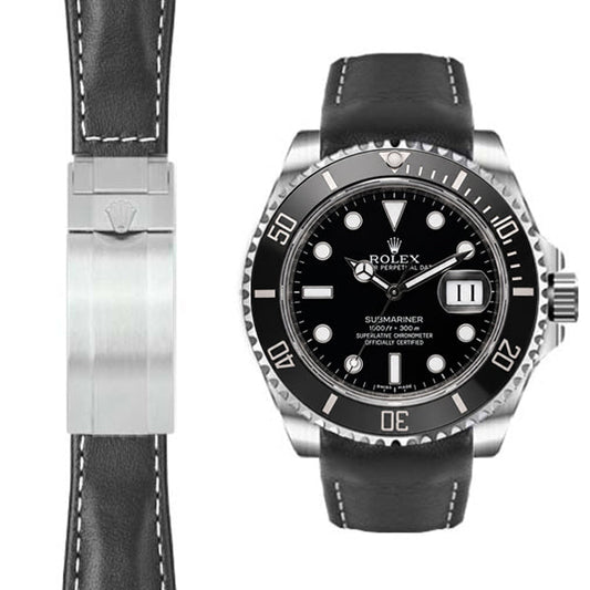 Gebogenes Lederarmband für Rolex Submariner Keramik-Faltschließe