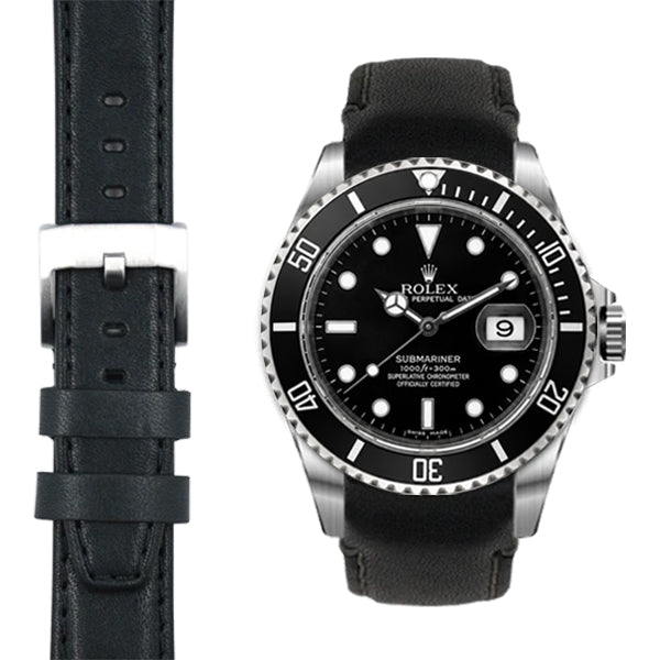 Lederarmband mit gebogenem Ende für Rolex Submariner mit Dornschließe
