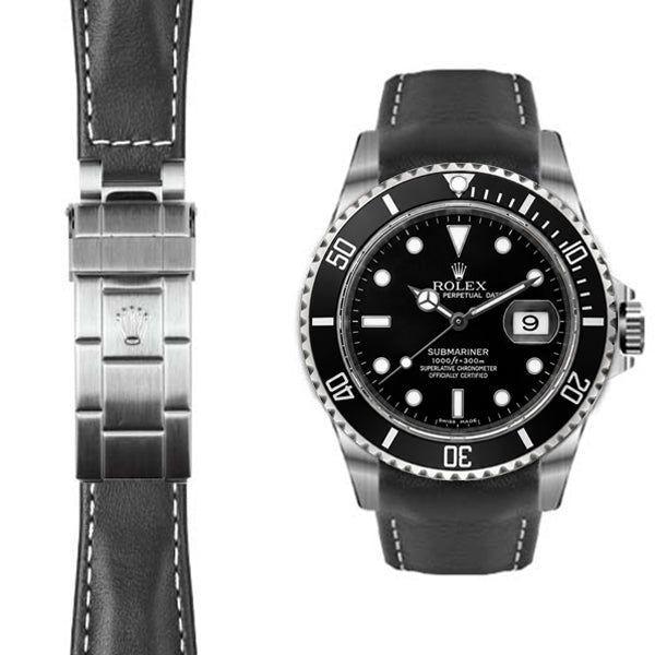 Gebogenes Lederarmband für Rolex Submariner Faltschließe