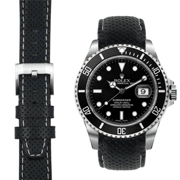 Gebogenes Rennlederarmband für Rolex Submariner mit Dornschließe