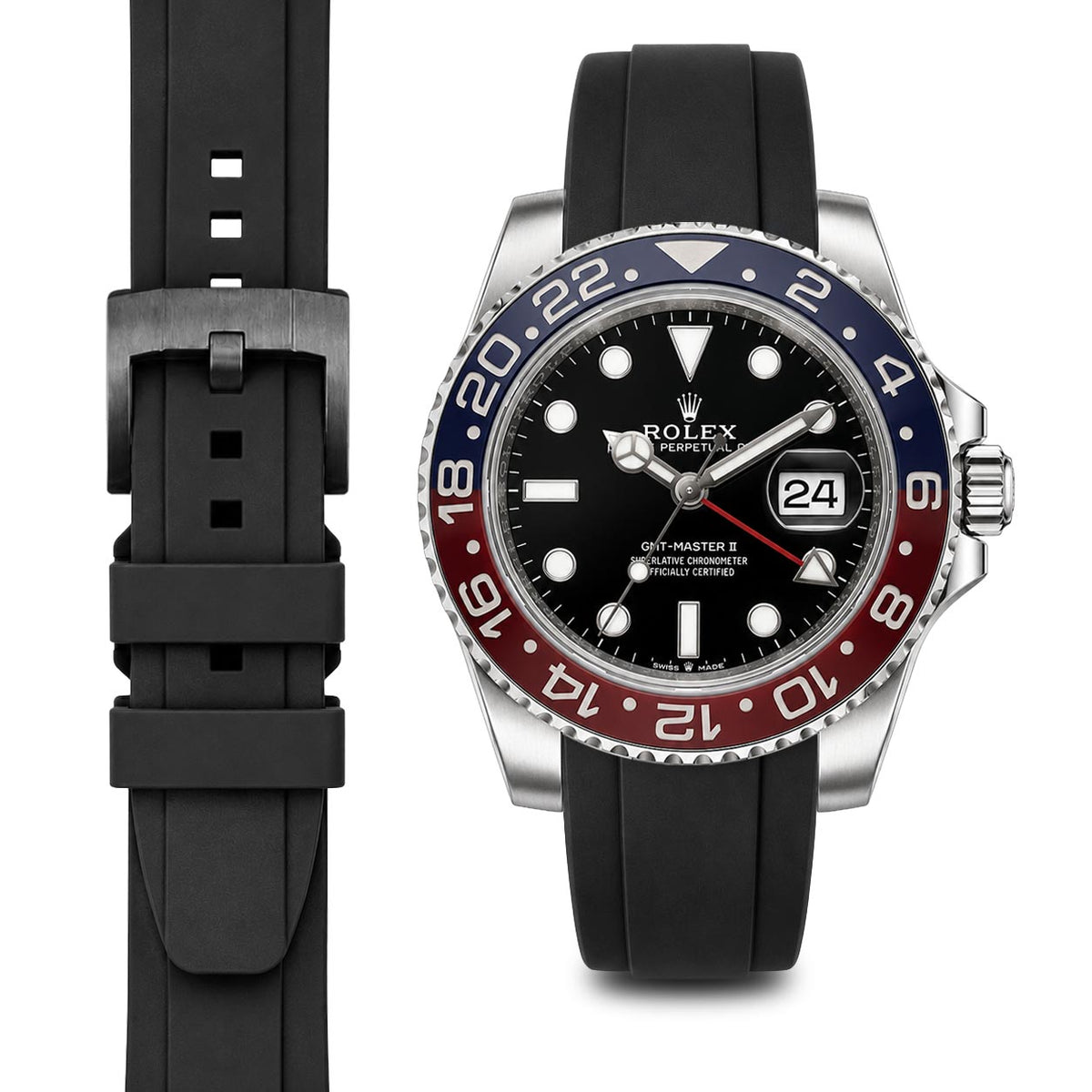 Gebogenes Kautschukarmband für Rolex GMT Ceramic Jubilee mit Dornschließe