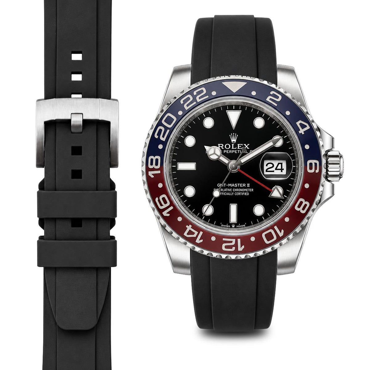Gebogenes Kautschukarmband für Rolex GMT Ceramic Jubilee mit Dornschließe
