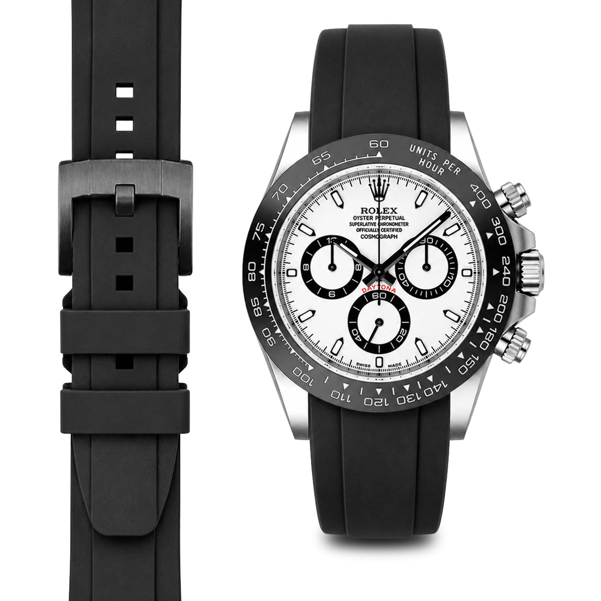 Gebogenes Kautschukarmband für Rolex Ceramic Daytona mit Dornschließe