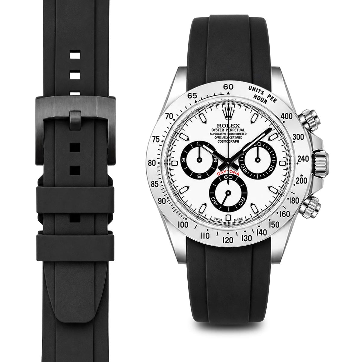 Gebogenes Kautschukarmband für Rolex Daytona mit Dornschließe