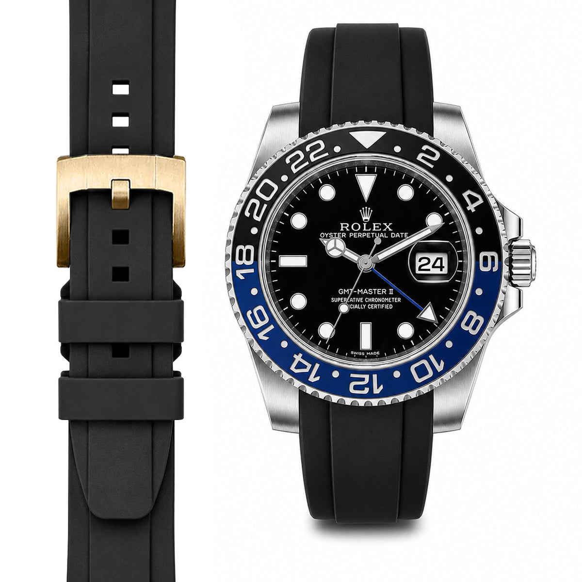 Gewölbtes Kautschukarmband für Rolex GMT Master II Keramik mit Dornschließe