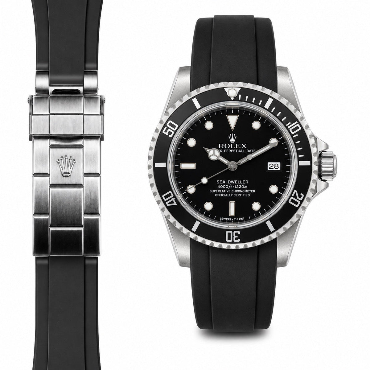 Gebogenes Endstück Kautschukarmband für Rolex Sea-Dweller Faltschließe