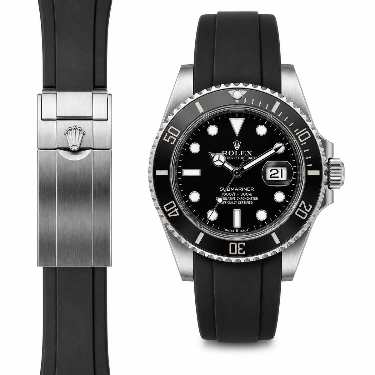 Gebogenes Kautschukarmband für Rolex Submariner 41 Keramikschließe (Modell 2020)